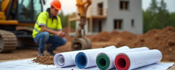 Illustration d'un ingénieur géotechnicien analysant le sol d'un chantier de construction avec matériel de sondage