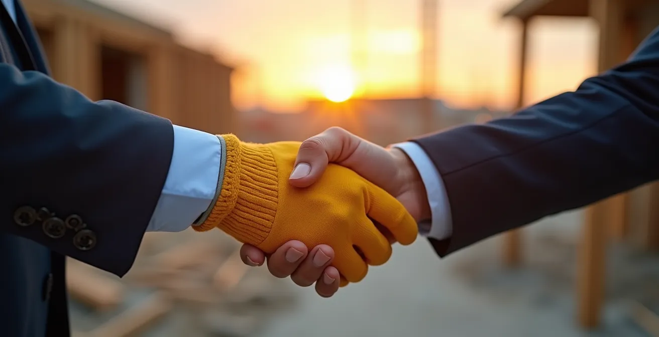 Axe Humain & Émotionnel : Poignée de main professionnelle sur chantier