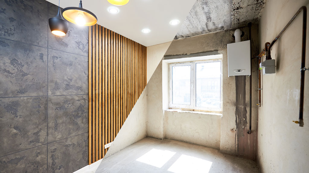 Salon rénové avec finitions de qualité professionnelle